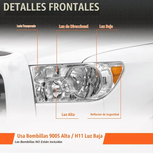 Vista 3 de Para Toyota Tundra 2007-2013/2008-2017 Sequoia faros cromados Reflector ambarino de la cubierta del cromo