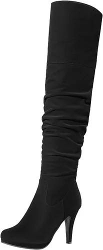 Vista 10 de DREAM PAIRS Botas altas para mujer, con plataforma, negras, tacón alto robusto, por encima de la rodilla Negro