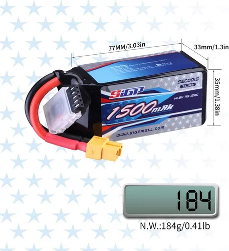 Vista 4 de 4S Lipo Batería 14.8V 1500mAh 120C Soft Pack con XT60 Plug para RC FPV Drone Helicóptero Avión Quadcopter 2 Paquetes