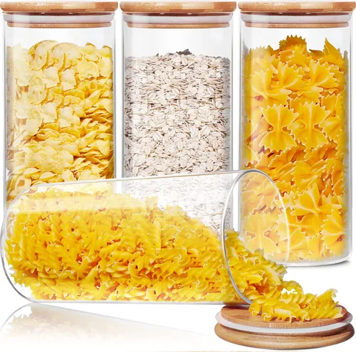 Vista 12 de HomArtist Juego de 4 recipientes grandes de vidrio para harina y azúcar, 180oz x2 & 93oz x2, recipientes de vidrio para almacenamiento de alimentos