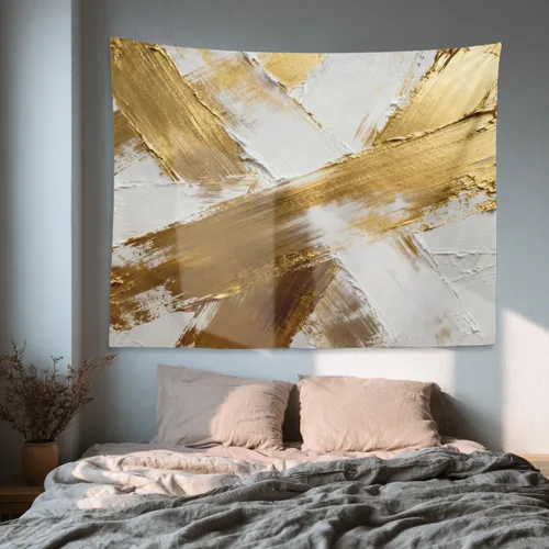 Vista 6 de Shrahala Retro Paint Abstract Tapestry, White Gold Oil Painted Work Rustic Wall Hanging Hd Print Polyester Backdrop For Dorm Room Bedroom 30 X 40 In