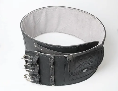 Vista 3 de Cinturón de cuero negro hecho a mano para hombre, cintura ancha vikingo o corsé Se adapta a cinturas de 27 a 60 pulgadas