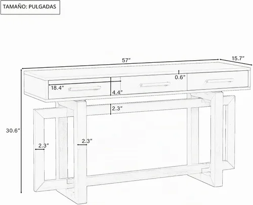 Vista 2 de Knocbel Mesa Consola Larga con 3 Cajones y Manija, Elegante Mesa de Sofá de Entrada Mesa Auxiliar con Base de Trineo Cruzado para Sala de Estar 3