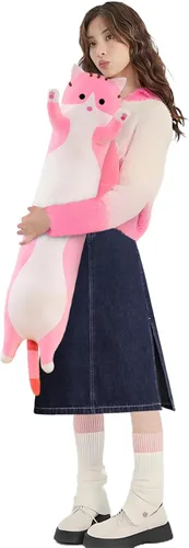 Vista 13 de shangman Bonita muñeca de gato de peluche, bonita almohada de peluche suave de caricaturas, almohada larga para dormir, regalo del día de San Negro