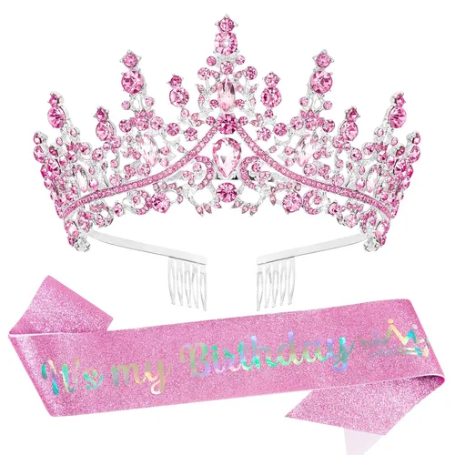 Vista 14 de VELSCRUN Coronas de Tiara de Cumpleaños para Mujeres y Niñas Es Mi Cumpleaños Banda Princesa Reina Accesorios para el Cabello de Feliz Cumpleaños AB