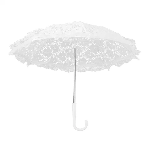 Vista 4 de MEIHSI Paraguas Bordado Blanco Artesanía Flores Encaje Bordado Paraguas Novia Fiesta Decoración Accesorios (01)