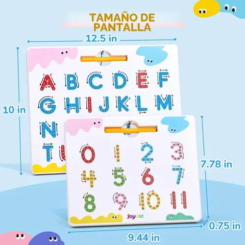 Vista 8 de JoyCat Juego de tableros magnéticos de letras y números para trazar, tablero doble cara de alfabeto y números para niños pequeños, práctica de ABC