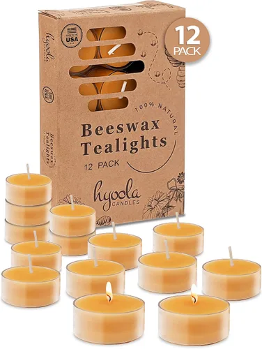 Vista 14 de Hyoola Velas de té de cera de abeja blanca pura, hechas a mano, decorativas sin perfume, velas de té, 4 horas de tiempo de combustión, taza Blanco