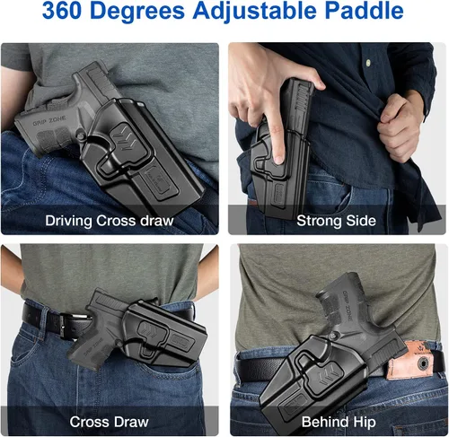 Vista 4 de OWB Glock 19 Holster - Custom Fit: Glock 19 19X 26 44 45 (Gen 1 2 3 4 5 6) & Glock 23 32 (Gen 3 4), Level II Retention, Optic Cut/QD