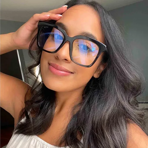 Vista 4 de DIFF Eyewear Bella Designer - Gafas cuadradas de gran tamaño con bloqueo de luz azul para mujer, color negro