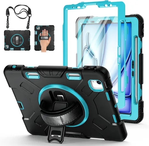 Vista 13 de Funda para iPad de 9ª/8ª/7ª generación de 10,2", color negro Shockproof Protective Silicone Cover with Rotatable Stand-Screen Protector-Handle