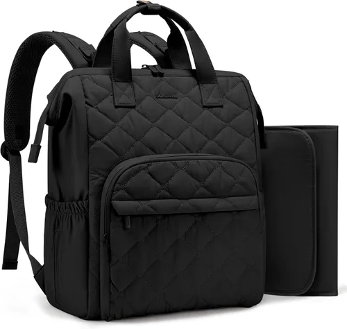 Vista 16 de LOVEVOOK Mochila pequeña para pañales, mini bolsa de bebé para niña o niño con cambiador, mochila para pañales para mamá y papá con hebillas