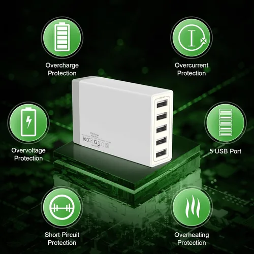 Vista 3 de Cargador de pared USB, estación de carga USB de escritorio para múltiples dispositivos