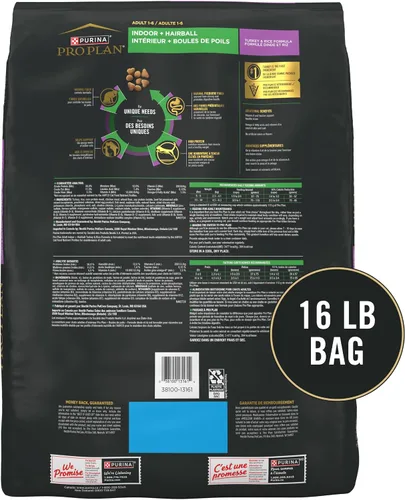 Vista 10 de Purina Pro Plan - Alimento para gatos para el control de bolas de pelo, para interiores, fórmula de pavo y arroz - Bolsa de 16 libras