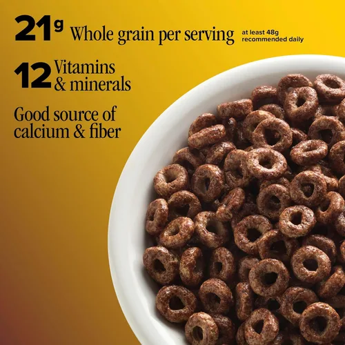 Vista 4 de Chocolate Cheerios, Cereal de desayuno sin gluten saludable para el corazón, hecho con avena integral, 11 onzas