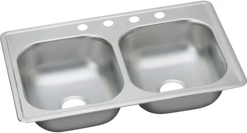 Vista 14 de Dayton D233221 Equal - Fregadero de acero inoxidable con doble tazón, 33 x 22 x 6.5 pulgadas