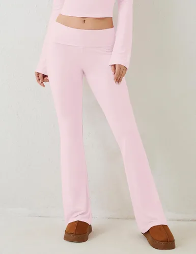 Vista 3 de Soamat Pantalones de yoga plegables para mujer, corte de bota, acampanados, pantalones de tiro bajo, pantalones de descanso
