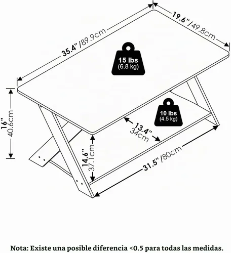 Vista 3 de Furinno – Mesa de café moderna y simplista, mesa de café rectangular moderna con patas en X, mesa auxiliar entrelazada, para sala de estar, Pino