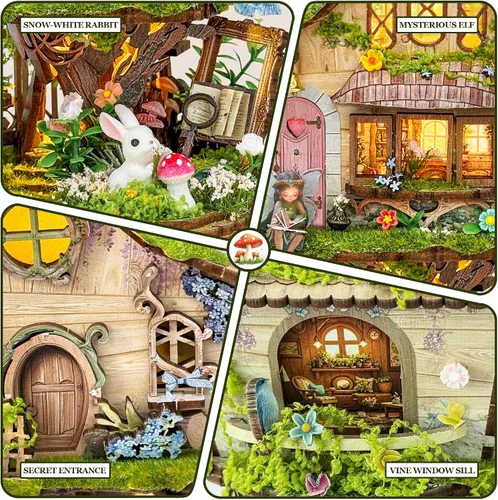 Vista 5 de Rompecabezas de madera 3D, diseño de bosque encantado, kit de miniatura para adultos y adolescentes, ideal para regalar y decorar casa de muñecas