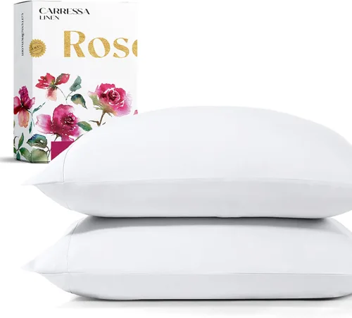 Vista 12 de Carressa Linen Juego de 2 fundas de almohada 100% algodón egipcio, tamaño estándar, lujosas fundas de almohada de algodón de la serie 1200