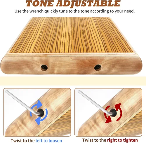 Vista 4 de Cajon, 12 x 9.4 x 1.7 pulgadas, caja de percusión de madera de cebra caja de ritmos con cuerdas ajustables internas Cajones, llave, bolsa
