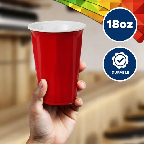 Vista 2 de PAMI Vasos de plástico rojos Easy Grip para fiestas [Paquete de 50] – Vasos desechables de 18 onzas – Vasos de plástico para té helado, batidos