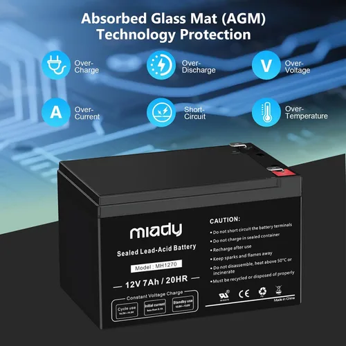 Vista 8 de Miady Batería de ácido plomo sellada recargable de 12V 7Ah (Paquete de 2)