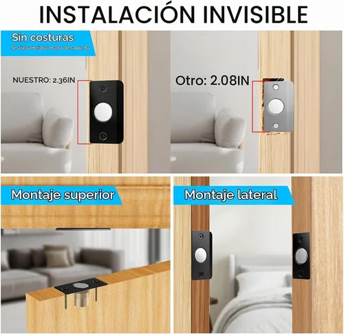 Vista 5 de Mousike Accesorios para atrapar bolas de puerta, cierre magnético oculto ajustable, placa de golpeo de acero inoxidable con fuerte succión Negro