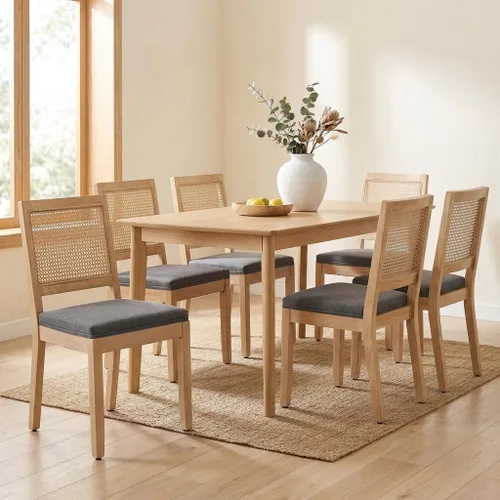 Vista 20 de French Country Dining Chairs Set of 2, Linen Upholstered Cane Back, Amber Soft linen upholstered seat with thick foam padding provides comfortable