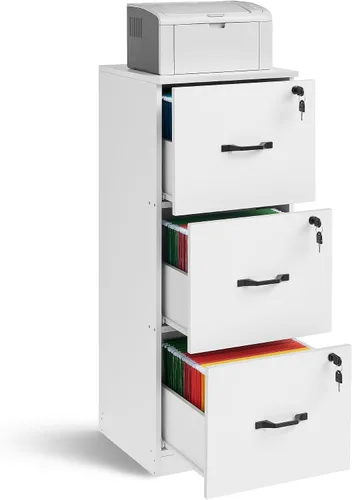 Vista 13 de VASAGLE Archivador de 2 cajones con cerradura, soporte de impresora, organizador de archivador de oficina, para documentos tamaño A4 y carta, blanco