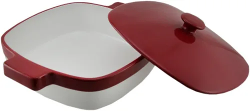 Vista 2 de KitchenAid Streamline Ceramic - Cazuela para hornear de 1.9 cuartos de galón, color rojo imperio