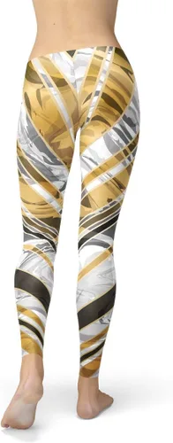 Vista 5 de Satori Stylez Leggings de mármol para mujer, pantalones de cintura media con estampado de rayas de oro negro