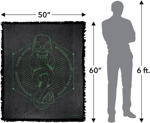 Vista 2 de Manta de Harry Potter, 50 x 60 pulgadas, diseño de marca de mortífago, manta tejida de mezcla de algodón con flecos