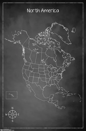 Vista 14 de Trends International Chalk Map - Póster de pared de América del Norte, 22.4 pulgadas de largo x 14.7 pulgadas, versión enmarcada de madera de granero