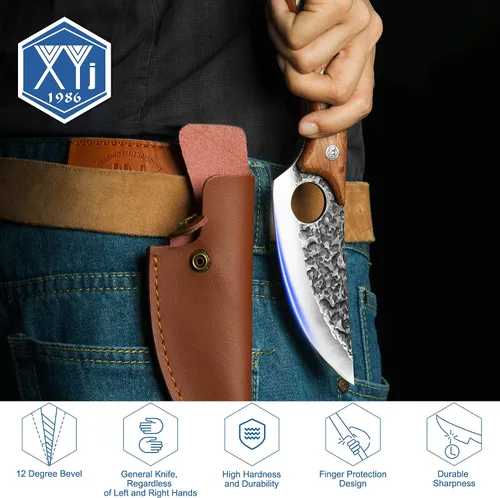 Vista 9 de XYJ Cuchillo de carnicero forjado hecho a mano Cuchillo de chef serbio Cuchillo de acero inoxidable para carne y verduras Cuchillo de camping