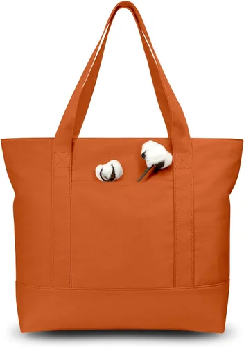 Vista 39 de TOPDesign Paquete de 1 bolsa de lona con bolsillo externo, bolsa de compras reutilizable para comestibles, cierre de cremallera superior, artículos