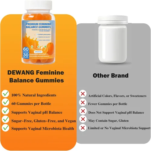 Vista 5 de DEWANG Gomitas de equilibrio femenino, equilibrio diario del pH y apoyo a la salud vaginal, probióticos para mujeres, olor y confianza, sabor a