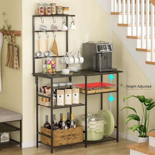 Vista 6 de 3IngSeagulls - Estante de panadería para cocina con almacenamiento, soporte para microondas con estantes ajustables, soporte de cocina con 10 Gris