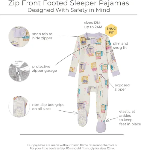 Vista 126 de Burt's Bees Baby Pijama para bebé niña, 100% algodón orgánico, pijama de una pieza, overol diagonal con cremallera, ajuste cómodo
