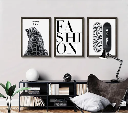 Vista 6 de Arte de pared de leopardo de moda, decoración de pared de guepardo blanco y negro, pósteres de lienzo estéticos de moda, impresiones de estocolmo