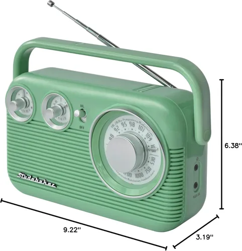 Vista 7 de Studebaker Radio AM/FM portátil retro SB2003 (verde azulado)