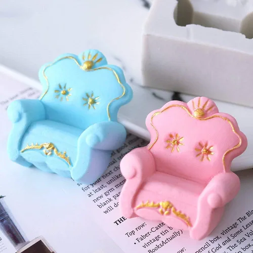 Vista 6 de 3D Sofá Silla Molde de Silicona Estilo Europeo Muebles Decoración de Pasteles Moldes de Fondant Pastel Molde de Chocolate Candy Gum Pasta Jabón