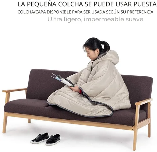 Vista 5 de Bolsa de dormir Camp Poncho con capucha portátil y manta - Capa térmica ligera tipo sobre con capucha con bolsa de compresión premium
