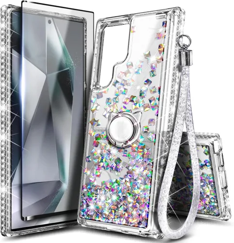 Vista 110 de NGB - Funda para teléfono Samsung Galaxy S9, color aguamarina/morado, bonita funda con purpurina líquida para mujeres y niñas, con protector