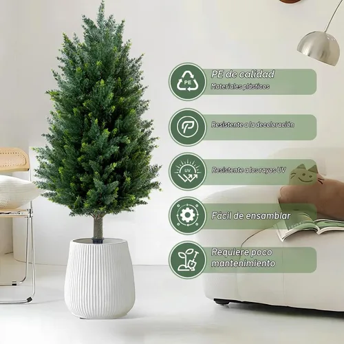 Vista 7 de Set of 2 Artificial Cedar Topiary Christmas Trees, 3FT UV-Resistant Faux Cypress Shrubs with Ground Spikes — Tall Evergreen Decorative Plants for 2