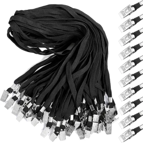 Vista 17 de Marspark 10 piezas de cordón a granel para tarjetas de identificación, cordón de cuello plano con gancho giratorio y clip, accesorio duradero