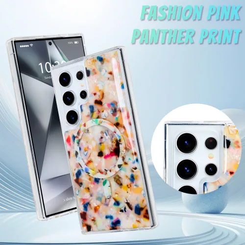 Vista 809 de Bonoma - Funda compatible con Samsung Galaxy S21 Plus, diseño de corazón con purpurina, color rosa Support for MagSafe, Plating Magnetic Case TPU