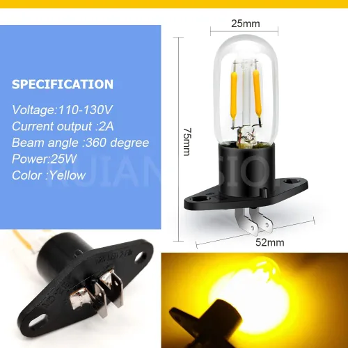 Vista 3 de Ruiandsion Bombilla de microondas Z187 Base 110V 120V 25W Bombilla LED para microondas universal, lámpara de horno en forma de pera, amarilla