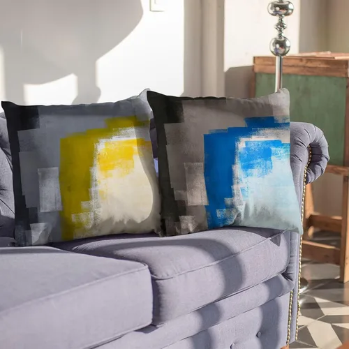 Vista 3 de Juego de 2 fundas de almohada, arte abstracto de 16 x 16 pulgadas, cuadradas, decoración del hogar, fundas de almohada decorativas para sofá