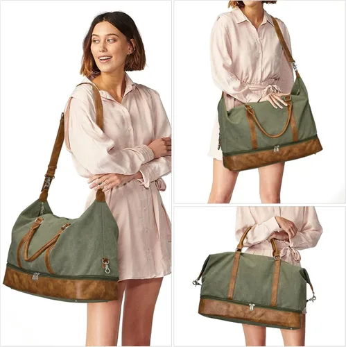 Vista 2 de S-ZONE Bolsas de fin de semana para mujeres y hombres, bolsas de lona de viaje con compartimento para zapatos, bolsa de lona de mano para pernoctar